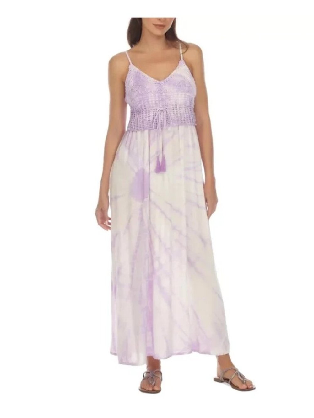 Raviya Womens Cover Up V Neck Maxi Dress Lavender Tie Dye Purple Size S NWT